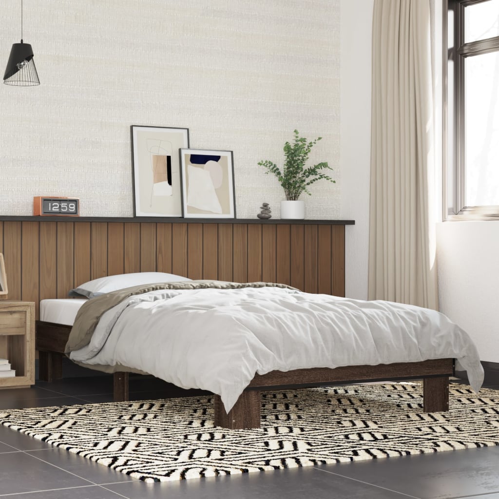 Vidaxl bedframe bewerkt hout en metaal bruin eikenkleurig 75x190 cm