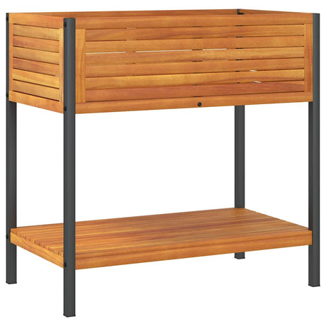 Vidaxx Pflanzgefäß mit Ablage 80x45x80 cm aus massivem Akazienholz und Stahl