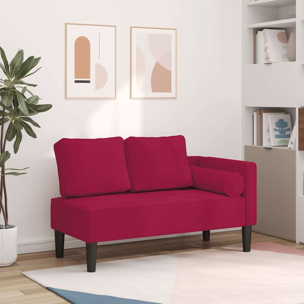 Vidaxl chaise longue met kussens fluweel wijnrood