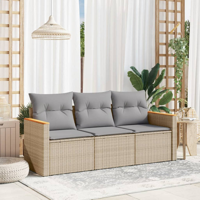 Vidaxl 3-delige loungeset met kussens poly rattan beige