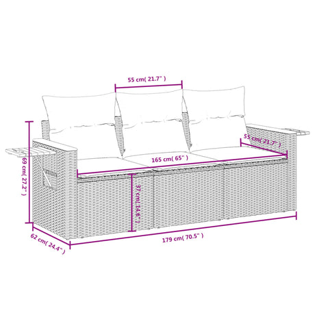 Vidaxl 3-delige loungeset met kussens poly rattan beige