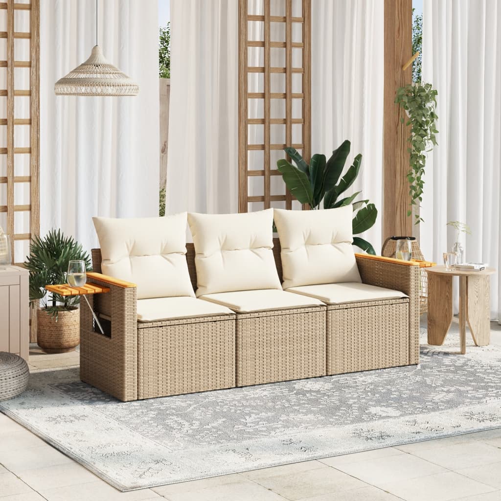 Vidaxl 3-delige loungeset met kussens poly rattan beige