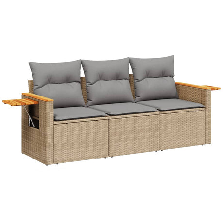 Vidaxl 3-delige loungeset met kussens poly rattan beige