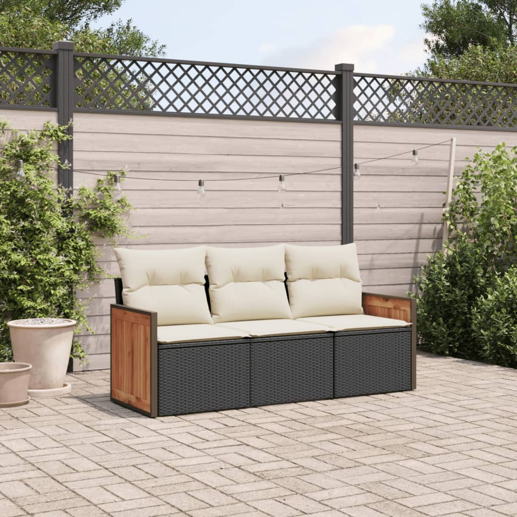 Vidaxl 3-delige loungeset met kussens poly rattan zwart
