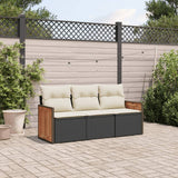 Vidaxl 3-delige loungeset met kussens poly rattan zwart