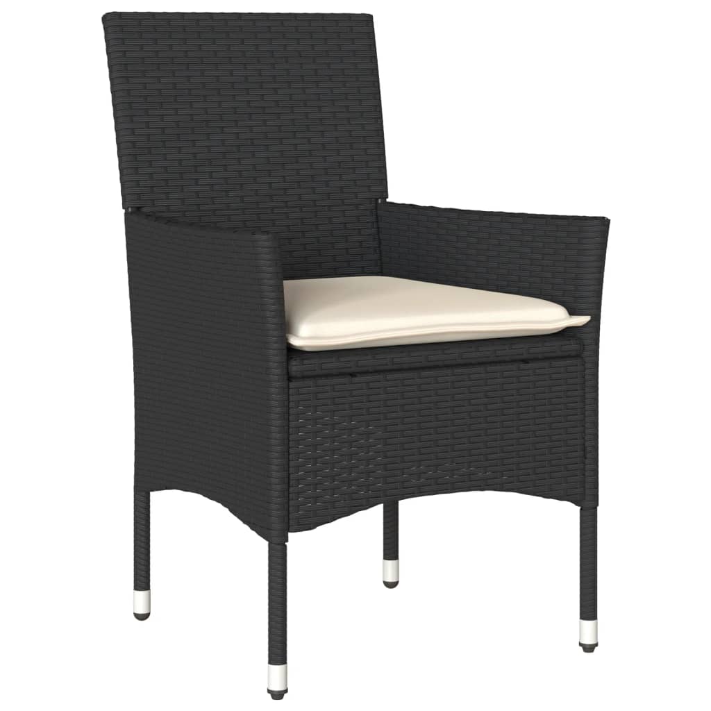 Vidaxl 3-delige tuinset met kussens poly rattan en glas zwart