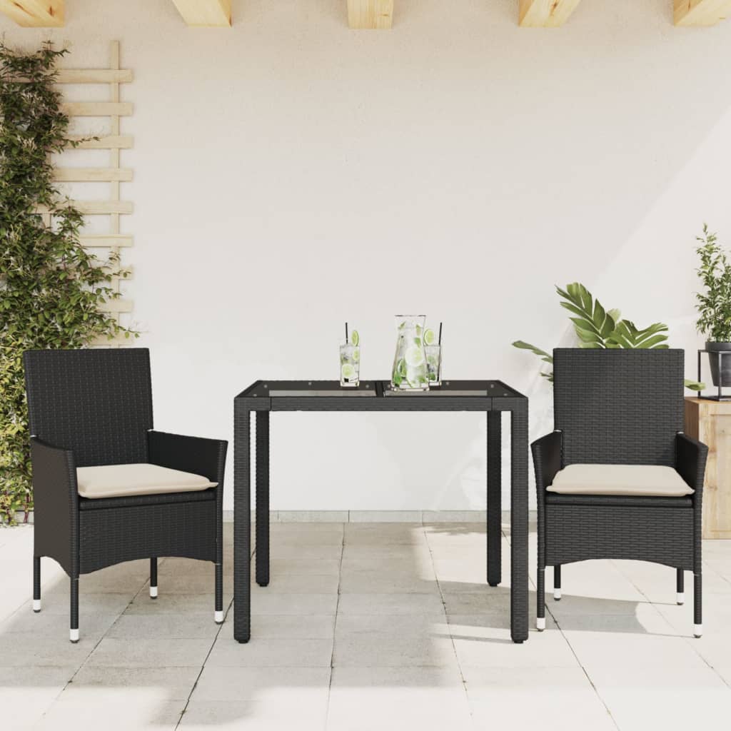 Vidaxl 3-delige tuinset met kussens poly rattan en glas zwart