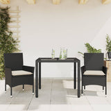Vidaxl 3-delige tuinset met kussens poly rattan en glas zwart