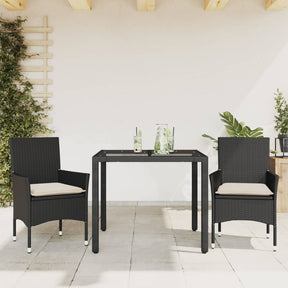 Vidaxl 3-delige tuinset met kussens poly rattan en glas zwart