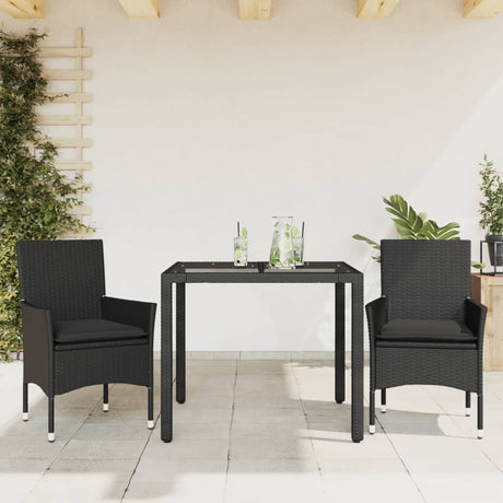 Vidaxl 3-delige tuinset met kussens poly rattan en glas zwart