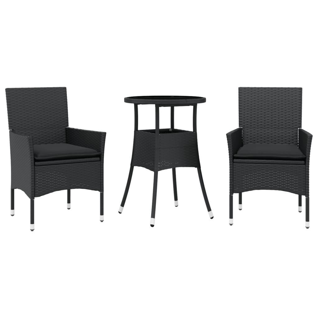 Vidaxl 3-delige tuinset met kussens poly rattan en glas zwart