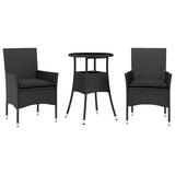Vidaxl 3-delige tuinset met kussens poly rattan en glas zwart