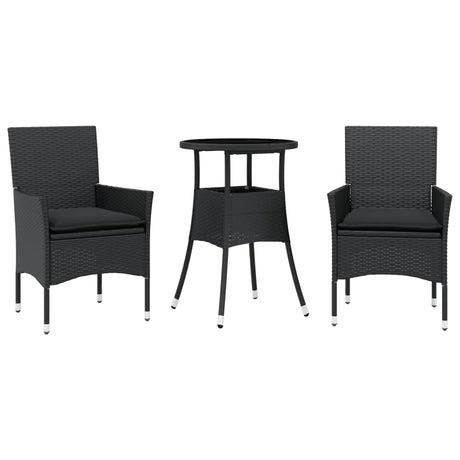 Vidaxl 3-delige tuinset met kussens poly rattan en glas zwart