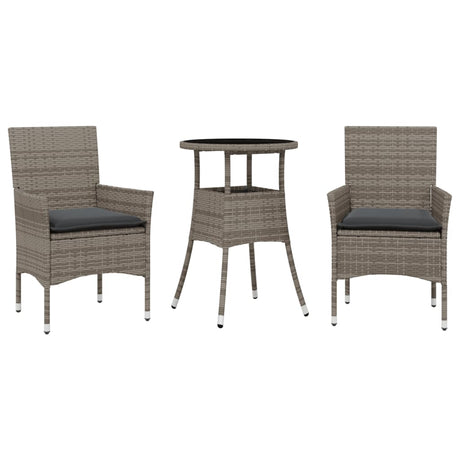 Vidaxl 3-delige tuinset met kussens poly rattan en glas grijs