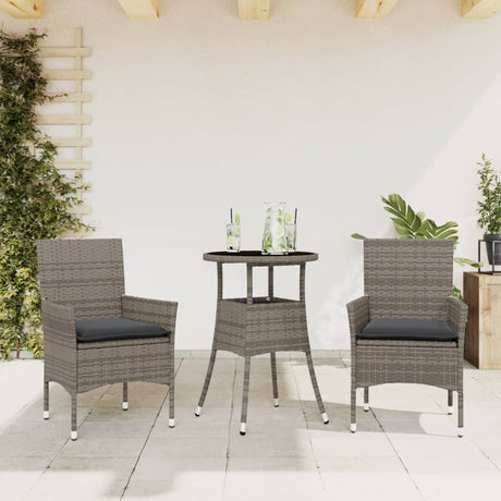 Vidaxl 3-delige tuinset met kussens poly rattan en glas grijs