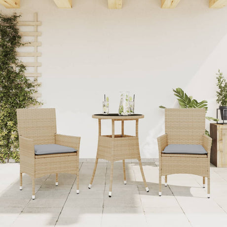 Vidaxl 3-delige tuinset met kussens poly rattan en glas beige
