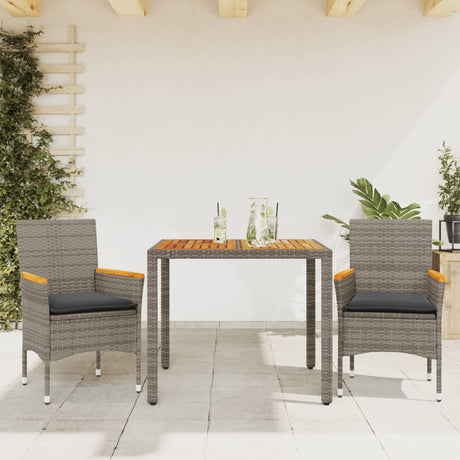 Vidaxl 3-delige tuinset met kussens poly rattan en acaciahout grijs