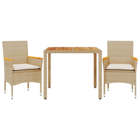 Vidaxl 3-delige tuinset met kussens poly rattan en acaciahout beige