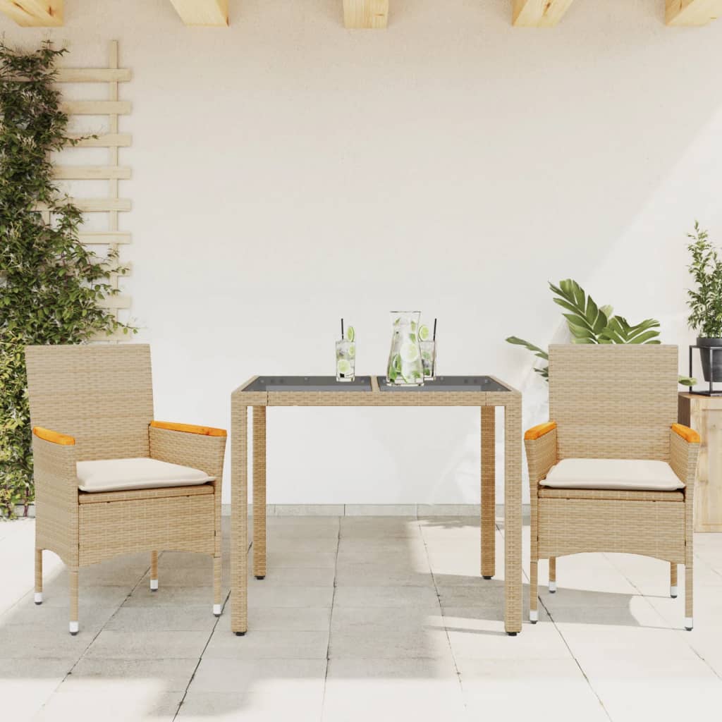 Vidaxl 3-delige tuinset met kussens poly rattan en glas beige
