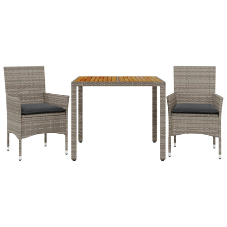 Vidaxl 3-delige tuinset met kussens poly rattan en acaciahout grijs
