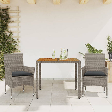 Vidaxl 3-delige tuinset met kussens poly rattan en acaciahout grijs