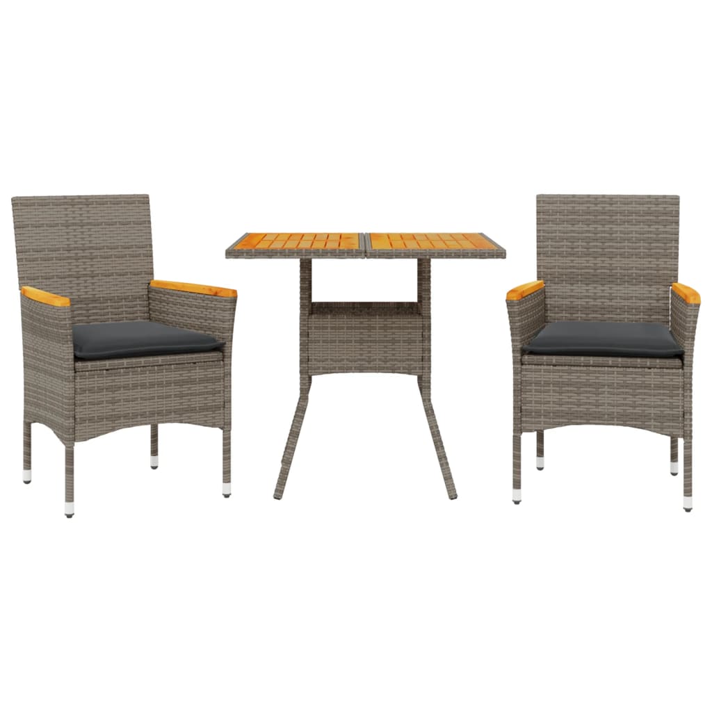 Vidaxl 3-delige tuinset met kussens poly rattan en acaciahout grijs