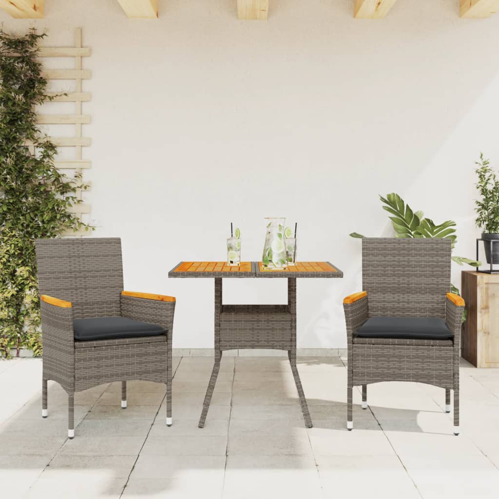 Vidaxl 3-delige tuinset met kussens poly rattan en acaciahout grijs