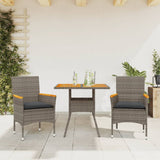 Vidaxl 3-delige tuinset met kussens poly rattan en acaciahout grijs