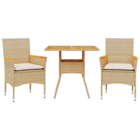 Vidaxl 3-delige tuinset met kussens poly rattan en acaciahout beige