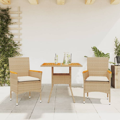 Vidaxl 3-delige tuinset met kussens poly rattan en acaciahout beige