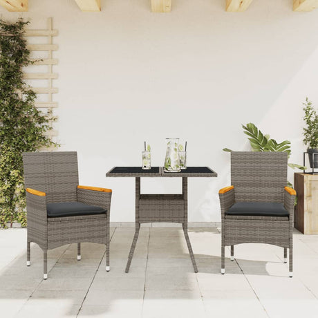 Vidaxl 3-delige tuinset met kussens poly rattan en glas grijs