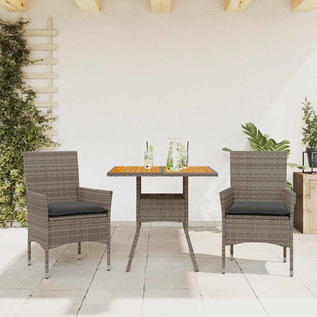 Vidaxl 3-delige tuinset met kussens poly rattan en acaciahout grijs