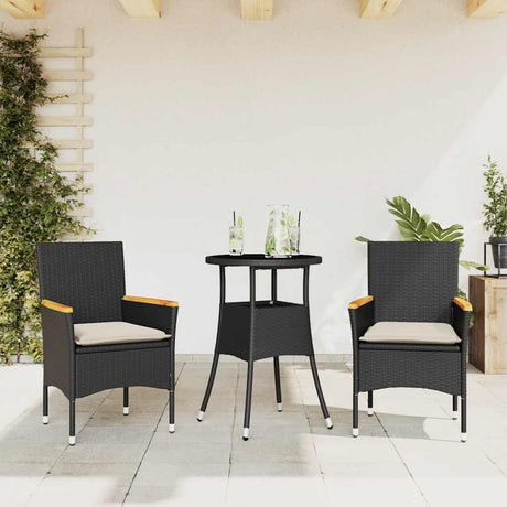 Vidaxl 3-delige tuinset met kussens poly rattan en glas zwart