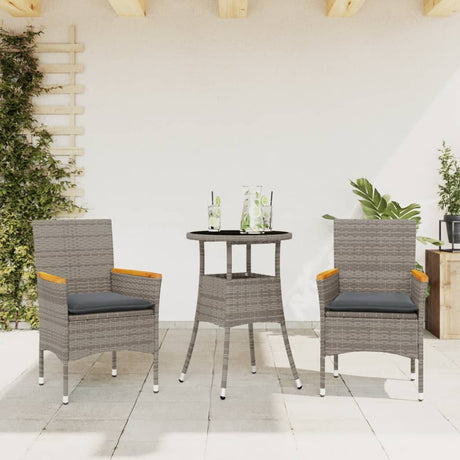 Vidaxl 3-delige tuinset met kussens poly rattan en glas grijs