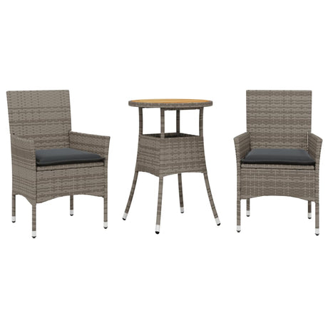 Vidaxl 3-delige tuinset met kussens poly rattan en acaciahout grijs