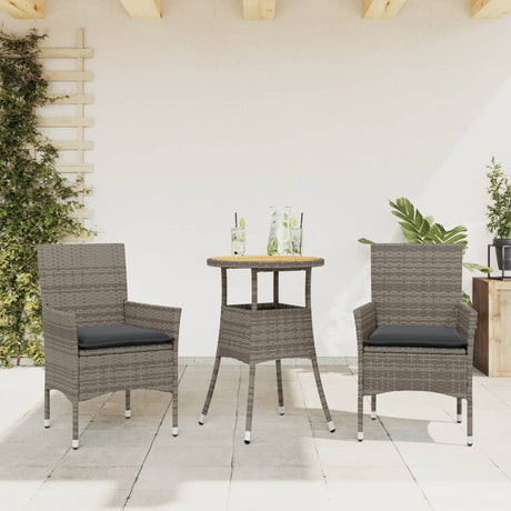 Vidaxl 3-delige tuinset met kussens poly rattan en acaciahout grijs