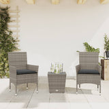 Vidaxl 3-delige bistroset met kussens poly rattan en glas grijs
