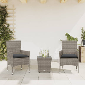 Vidaxl 3-delige bistroset met kussens poly rattan en glas grijs