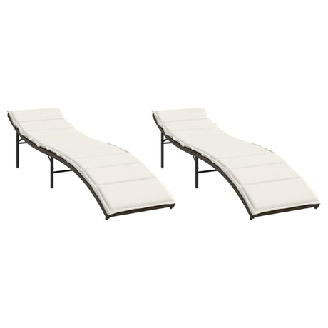 Vidaxl ligstoelen 2 st met kussens poly rattan bruin
