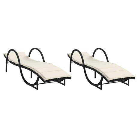 Vidaxl ligbedden 2 st met kussens poly rattan zwart