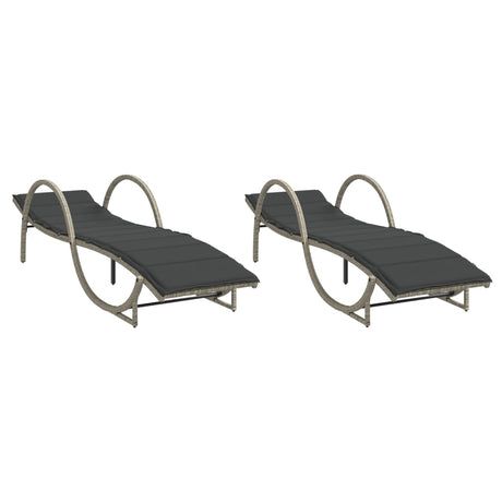 Vidaxl ligbedden 2 st met kussens poly rattan lichtgrijs