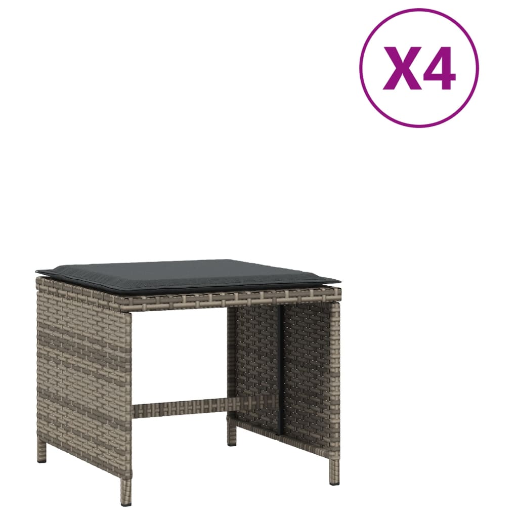 Vidaxl tuinkrukken 4 st met kussens 40x40x35 cm poly rattan grijs