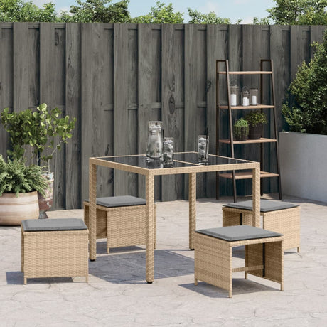Vidaxl tuinkrukken 4 st kussens 40x40x35 cm poly rattan gemengd beige