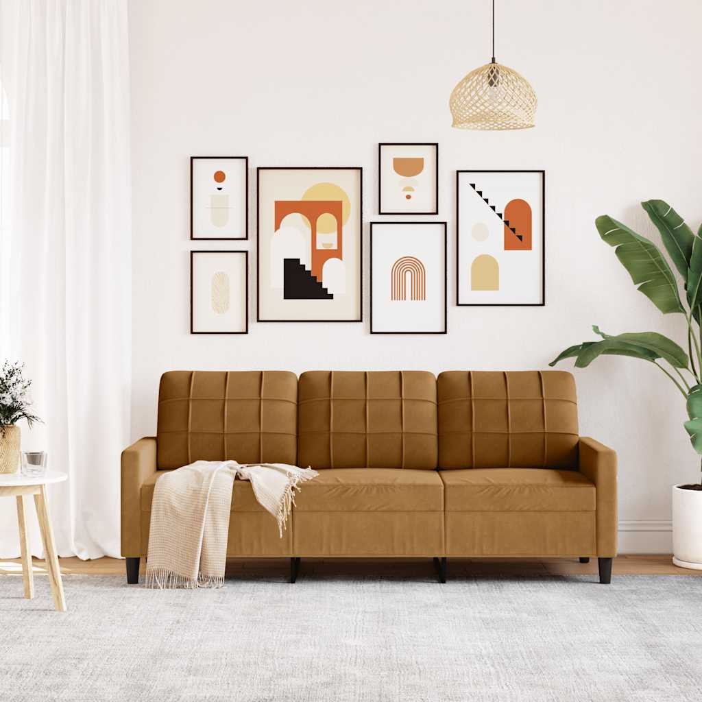 Vidaxl driezitsbank 180 cm fluweel bruin