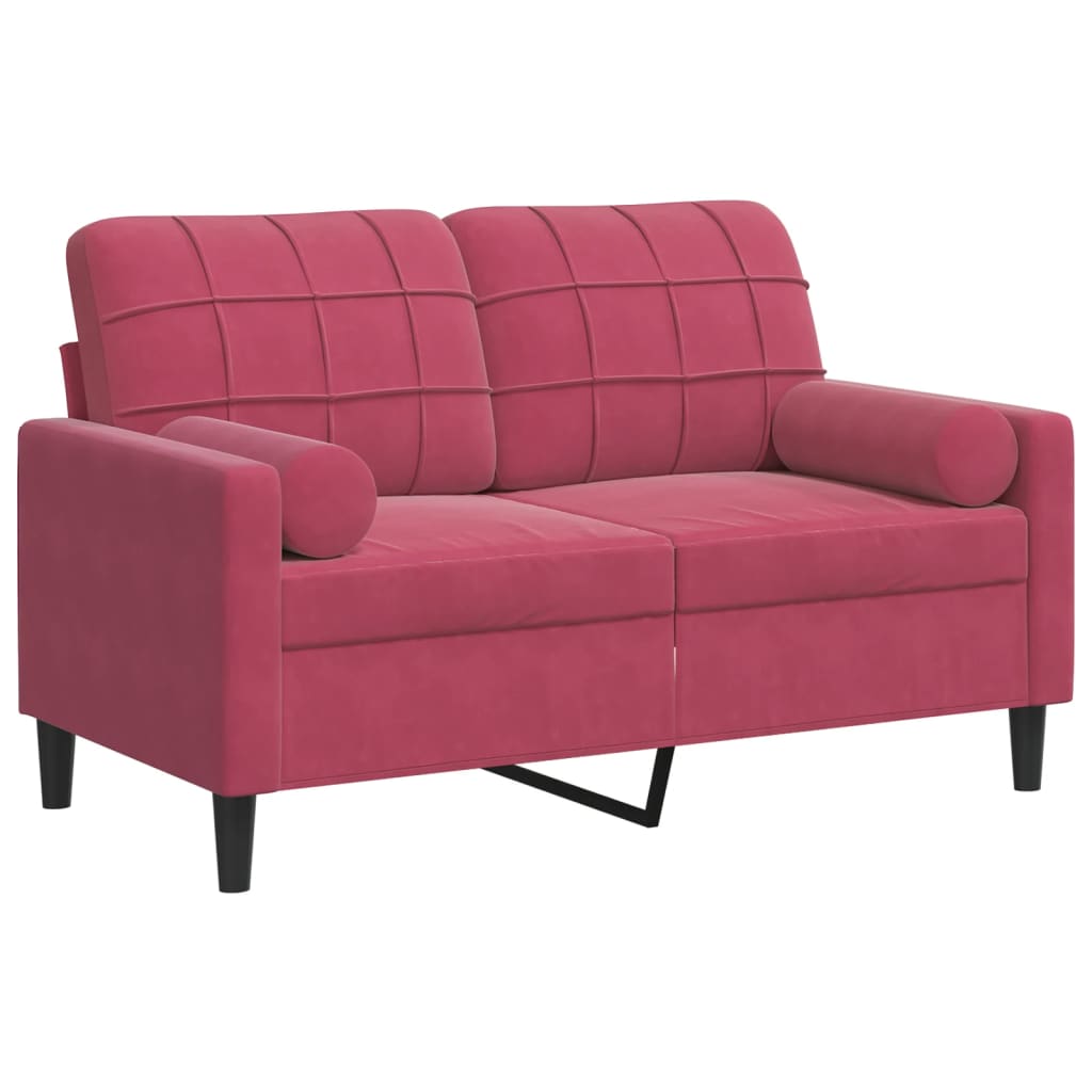 Vidaxl tweezitsbank met sierkussens 120 cm fluweel wijnrood