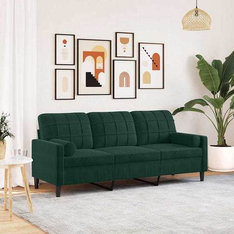Vidaxl driezitsbank met sierkussens 180 cm fluweel donkergroen