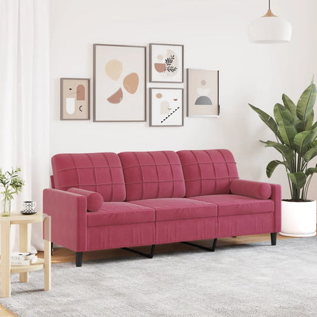 Vidaxl driezitsbank met sierkussens 180 cm stof wijnrood