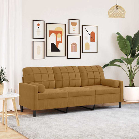 Vidaxl driezitsbank met sierkussens 180 cm fluweel bruin