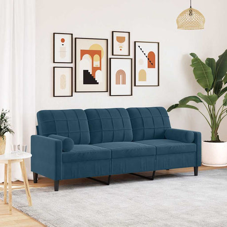 Vidaxl driezitsbank met sierkussens 180 cm fluweel blauw
