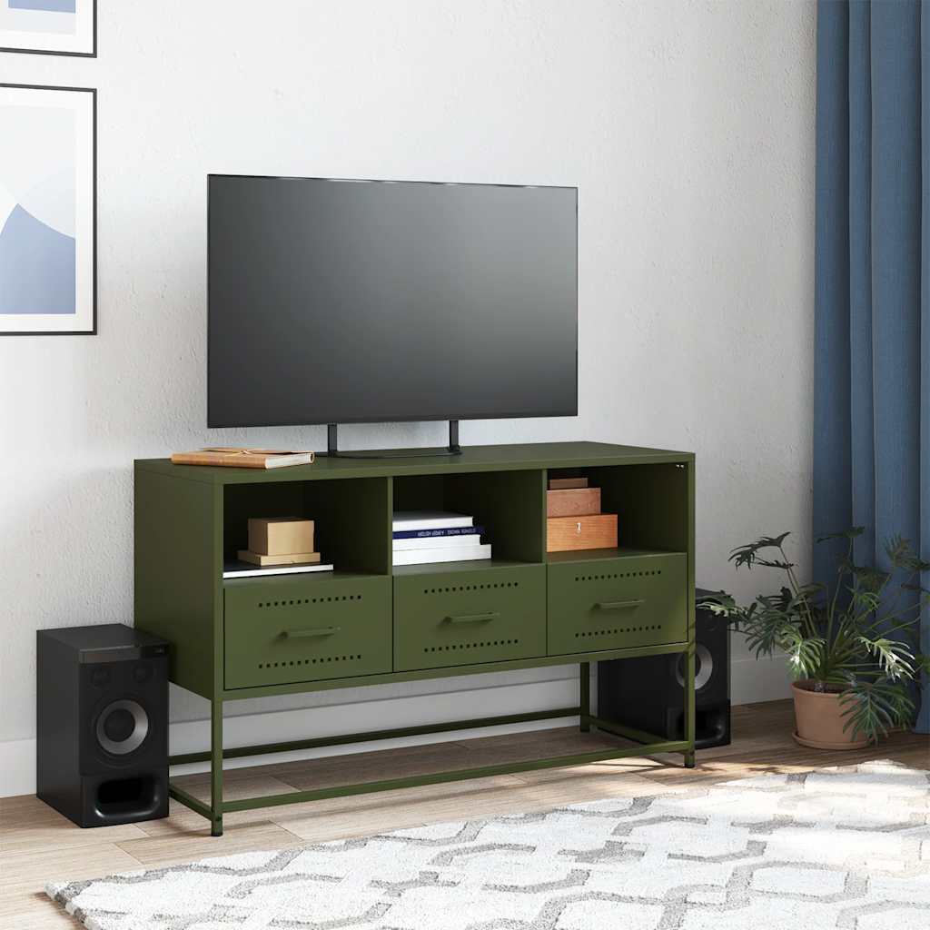 Vidaxl tv-meubel 100,5x39x60,5 cm staal olijfgroen